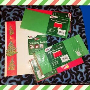 4Pc Bundle of Ampad Red/Green/White Christmas Printer Paper & 4Pks of Envelopes